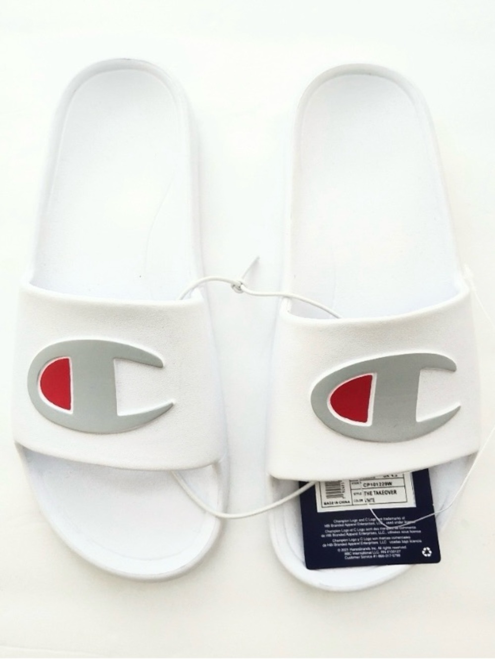Champion The Takeover Slide Sandals Womens Size 6 White Large Logo NEW